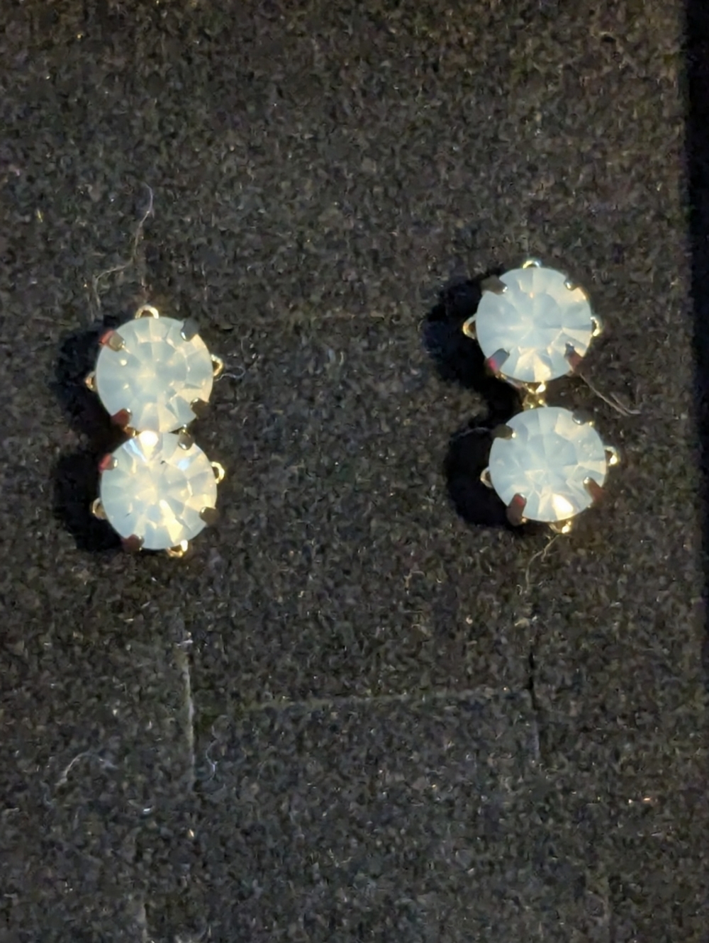 Faux Opalite White Double Acrylic Rhinestone Stone Stud Earrings - Women Jewelry